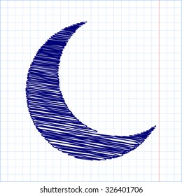 Moon icon with pen and school paper effect 