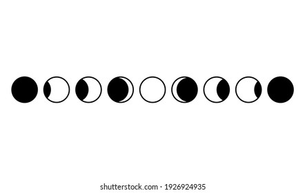 Moon icon. Moon phases astronomy icon set on white background. Vector Illustration 