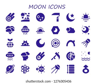  moon icon set. 30 filled moon icons. Simple modern icons about  - Asteroid, Sky, Full moon, Scythe, Night, Sunrise, Storm, Ufo, Cloudy, Planet, Solar system, Evening, Sputnik