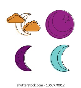 Moon icon set. Color outline set of moon vector icons for web design isolated on white background