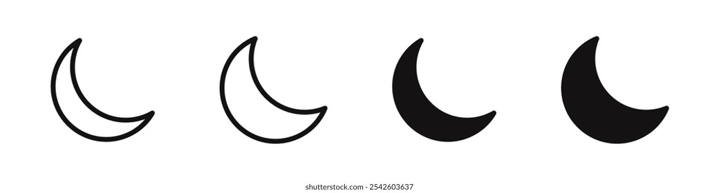 Conjunto de iconos de luna. Símbolo lunar y creciente. Ilustración vectorial.
