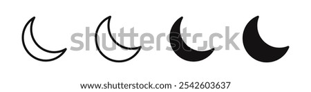 Moon icon set. Crescent and lunar symbol. Vector illustration.