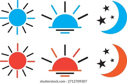 Moon icon set, Moon crescent icon symbol, light star shapes graphic vector, 
