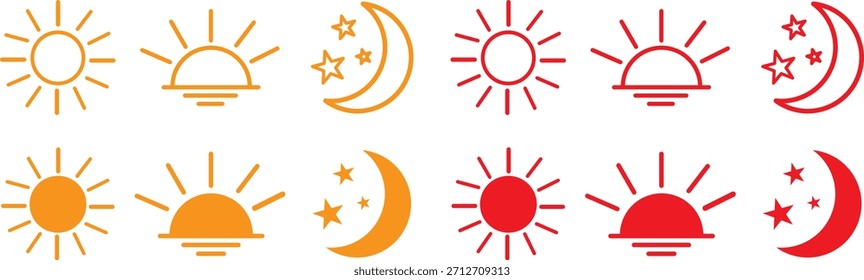 Moon icon set, Moon crescent icon symbol, light star shapes graphic vector, 
