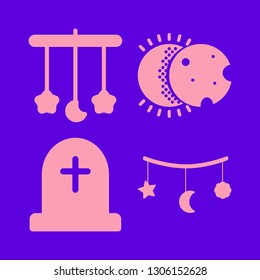 moon icon set with crib mobile, tombstone and eclipse vector illustration