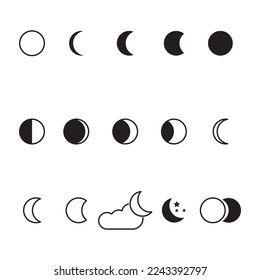 Moon Icon Set, Design Vector Illustration

