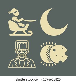 moon icon set with eclipse, zombi and crescent moon vector illustration