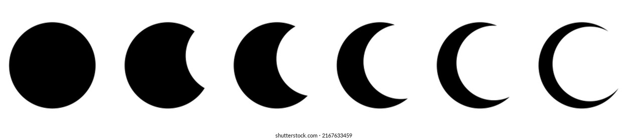 Moon icon set. Full and crescent icons. Moon phases. Vector illustration isolated on white background