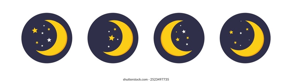 Moon icon set isolated on white background, Flat vector moon icon