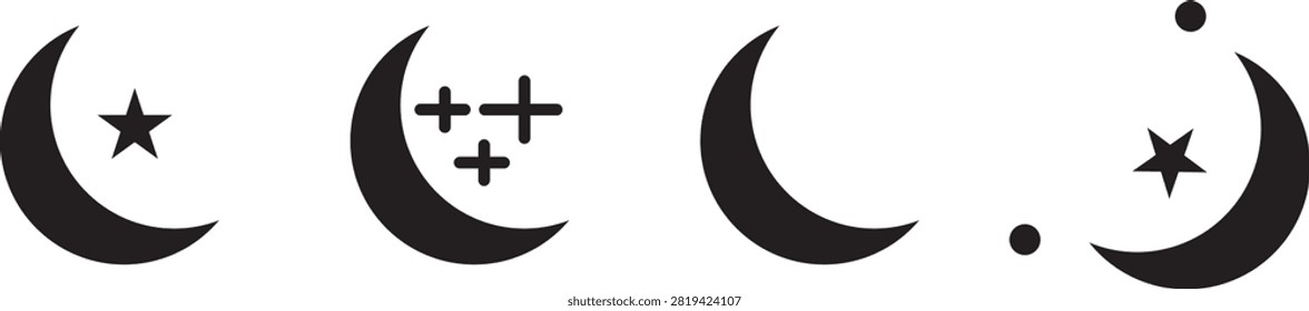 moon icon set with line art and solid glyph style.