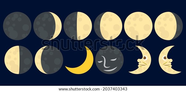  moon icon set new, \
full , half, waxing crescent, first quarter, waxing gibbous, waning\
gibbous, last quarter, waning crescent . flat vector illustration\
isolated .