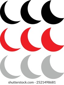 Moon icon set. Night icon set. Sparkle Icon Set of Moon. Different types of Moon, constellations, galaxies. Vector Illustration isolated. Dark mood icon