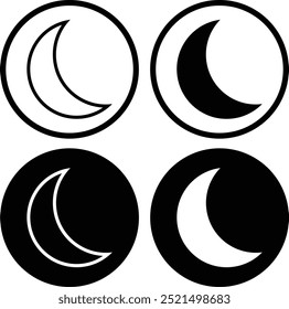 Moon icon set. Night icon set. Sparkle Icon Set of Moon. Different types of Moon, constellations, galaxies. Vector Illustration isolated. Dark mood icon