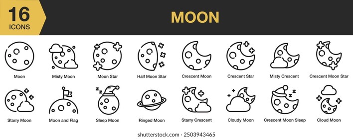 Moon icon set. Outline icons vector collection.