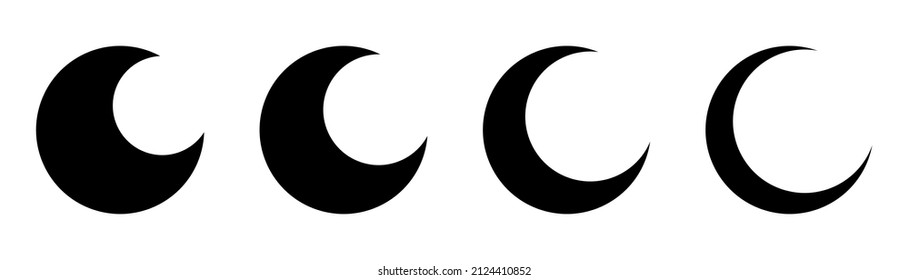 Moon icon set. Moon phase symbol. Crescent icon in glyph. Crescent icon set. Lunar symbol in black. Moon silhouette. Stock vector illustration