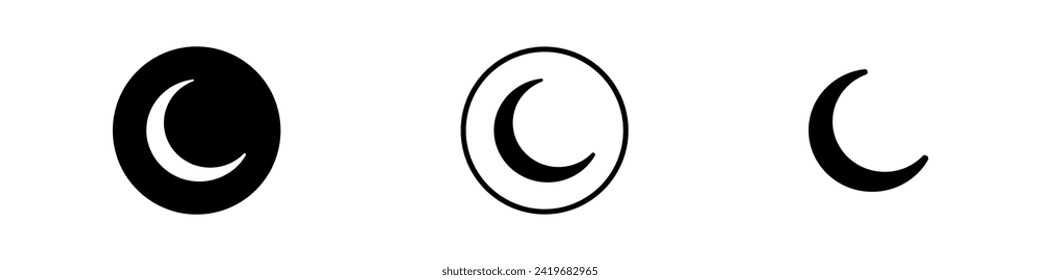 Juego de iconos de la luna. Símbolo de la fase lunar. Juego de iconos de media luna. Símbolo lunar en negro. Silueta lunar en el diseño vectorial de estilo plano