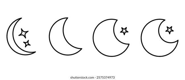 Moon icon set. Moon phase symbol. Crescent icon in glyph. Crescent icon with white background.