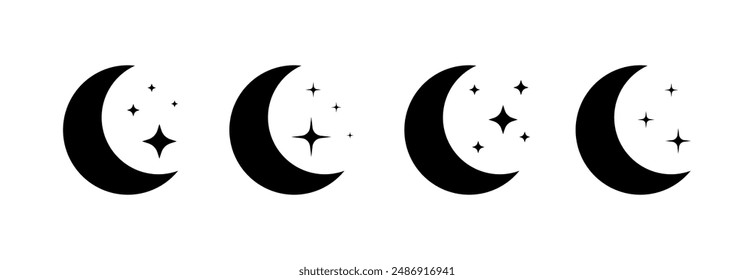 Moon Icon Set. Silhouette Style. Vector icons