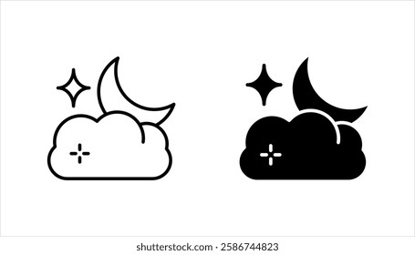 Moon Icon Set, Silhouette Style, on white background.