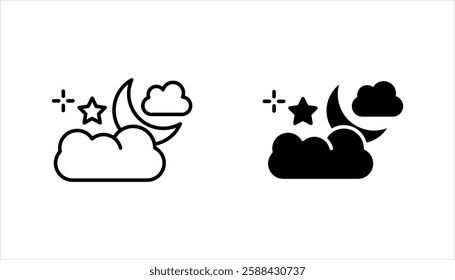 Moon Icon Set, Silhouette Style, on white background.