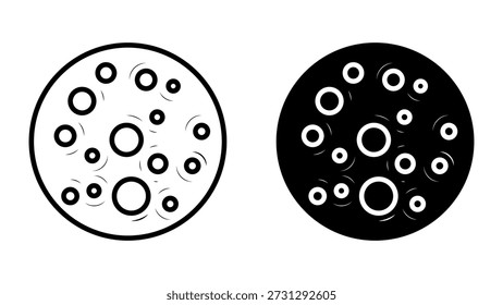 Conjunto de iconos de luna. Una ilustración de esquema simple de las fases de luna llena con cráteres lunares en colores blanco y negro.