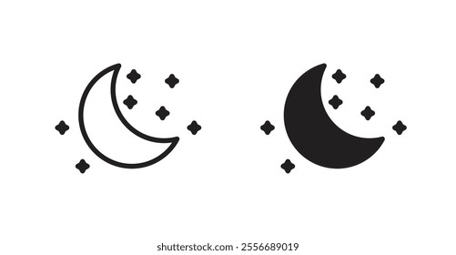 Moon icon set in Thin line black color.