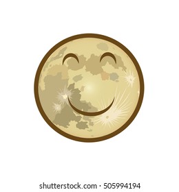 Moon icon with smiling face. Nature concept. Environment for earth day. Lunar design in color.