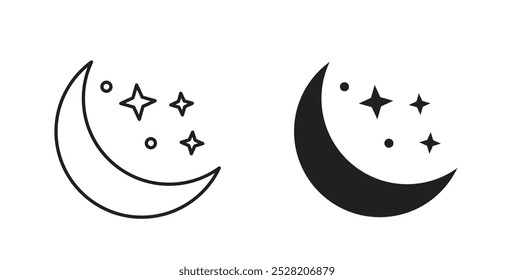 Moon icon in solid and stroke style.