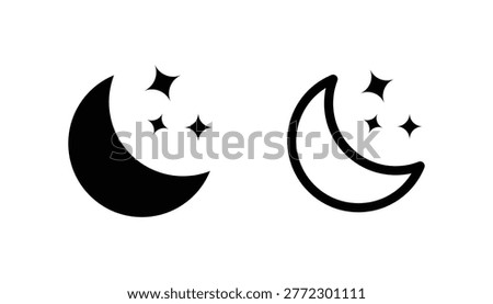 Moon icon. Moon with stars icon vector. Bedtime symbol. Night icon. Half moon vector icon