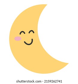 Moon icon. Sweet smiling moon. Vector illustration.