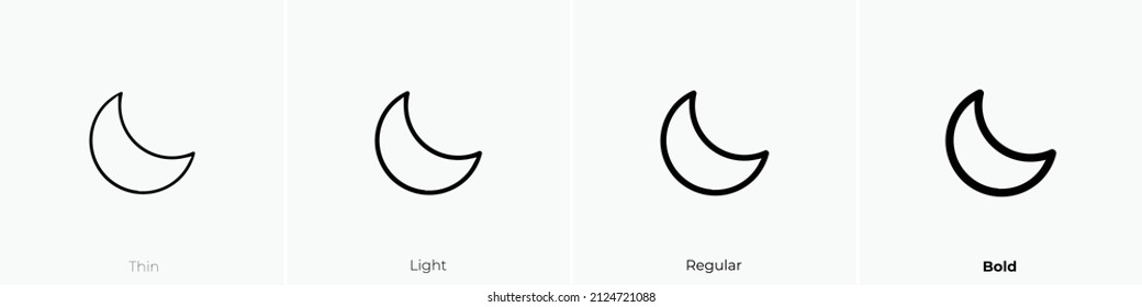 moon icon. Thin, Light Regular And Bold style design isolated on white background