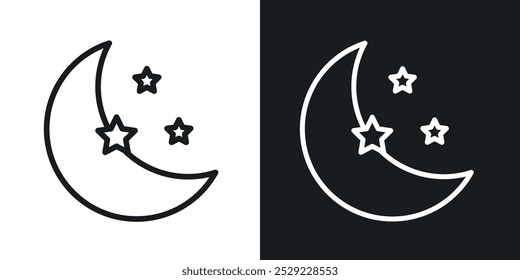 Ícone da Lua em Cor preta de linha fina. ilustração simples de símbolos vetoriais planos.