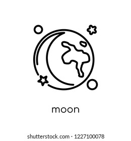 moon icon. Trendy modern flat linear vector moon icon on white background from thin line Astronomy collection, outline vector illustration