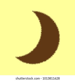 Moon icon. Vector. Brown hairy icon on yellowish background. Isolated.
