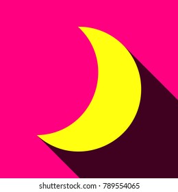 Moon icon. Vector. Flat yellow icon with with semitransparent shadow on rose background.