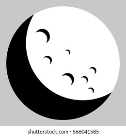 Moon icon vector illustration. Black icon in white circle at gray background. Circumscribed circle. Circumcircle.