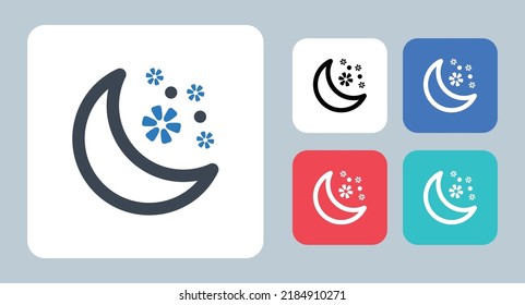 Moon icon - vector illustration . Moon, Crescent, Night, Stars, Sleep, Sky, Star, Dream, rest, Astronomy, line, outline, flat, icons .