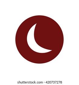 Moon icon vector illustration. Red circle. Red button