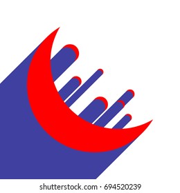 Moon icon vector illustration. Vector. Red flat style icon with dark blue long shadow on white background.