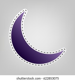 Moon icon vector illustration. Vector. Violet icon with outline for cutting out at gray background.