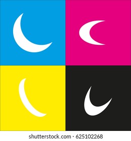 Moon icon vector illustration. Vector. White icon with isometric projections on cyan, magenta, yellow and black backgrounds.
