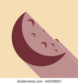 Moon icon vector illustration. Wine color icon with rosy brown flat style shadow path on wheat background.