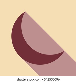 Moon icon vector illustration. Wine color icon with rosy brown flat style shadow path on wheat background.