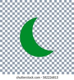 Moon icon vector on transparent background. Green icon.