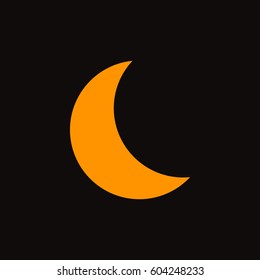 Moon icon vector. Orange icon on black background