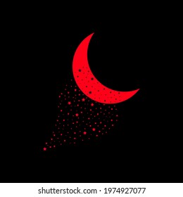 Moon icon vector. Red icon and gray shadow