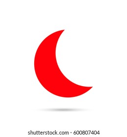 Moon icon vector. Red icon and gray shadow