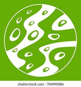 Moon icon white isolated on green background. Vector illustration