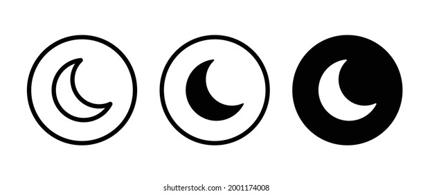 moon icons button, vector, sign, symbol, logo, illustration, editable stroke, flat design style isolated on white linear pictogram
