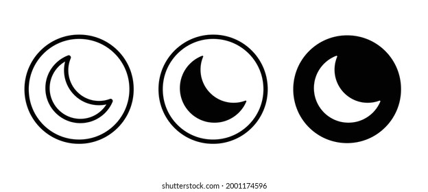 botón de iconos de luna, vector, signo, símbolo, logotipo, ilustración, trazo editable, estilo de diseño plano aislado en pictograma lineal blanco